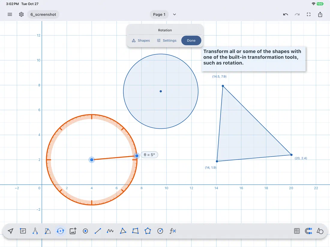 Rotating a triangle with the rotation tool