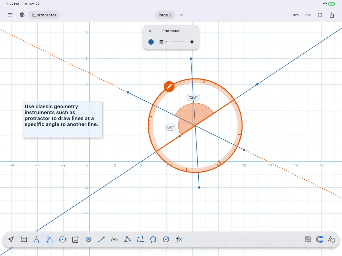 Drawing a line at 60 degrees to another line with the protractor