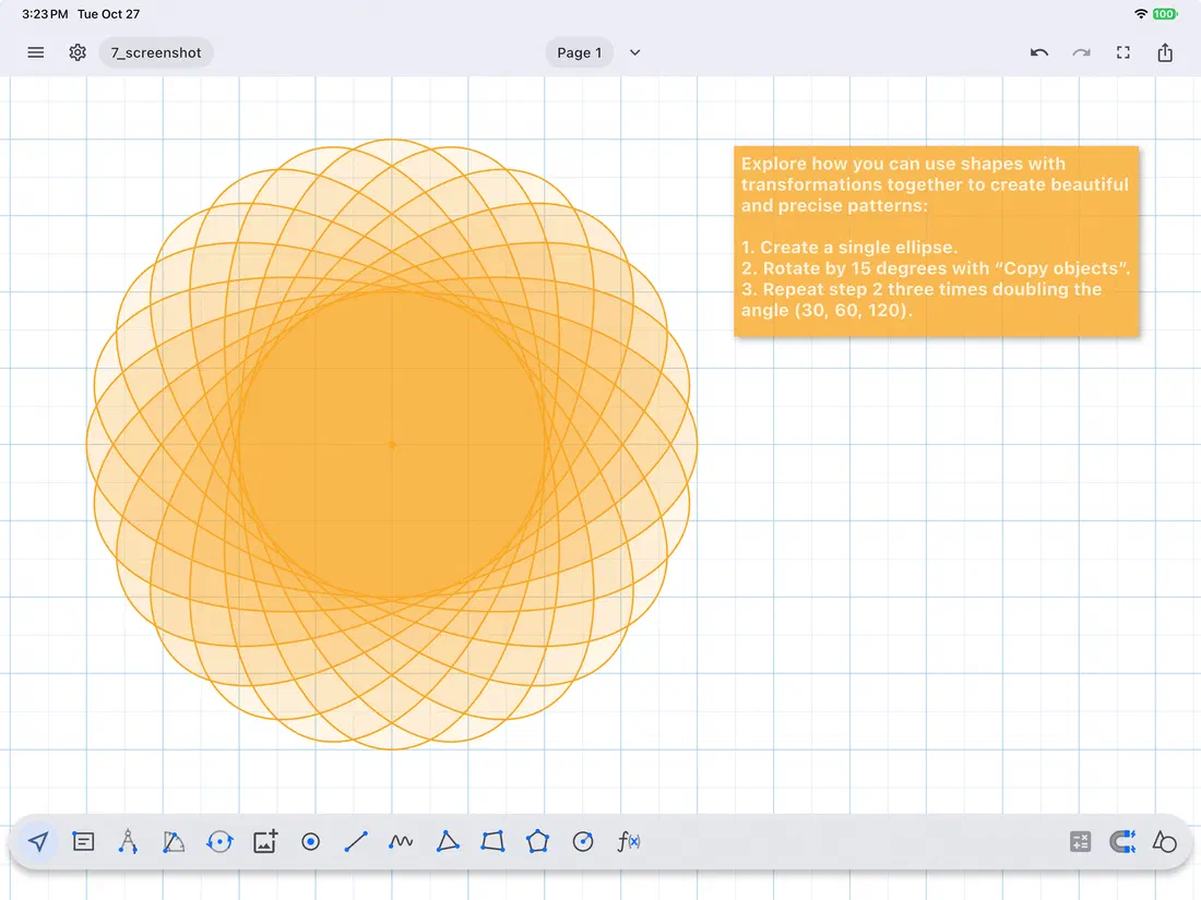A rosette of ellipses made with repeated rotations